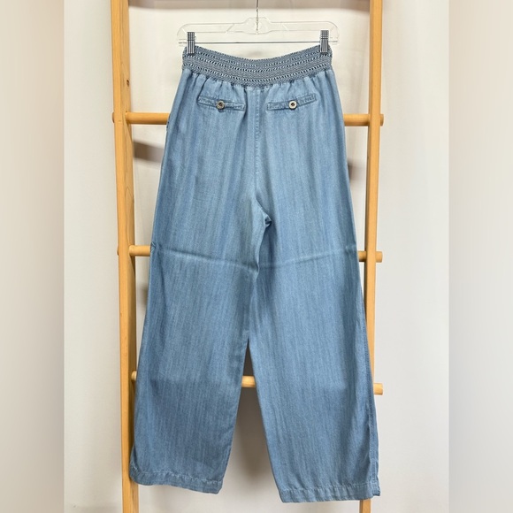 JOHN MARK Light Blue chambray smocked waist wide leg pants size S - Picture 6 of 11